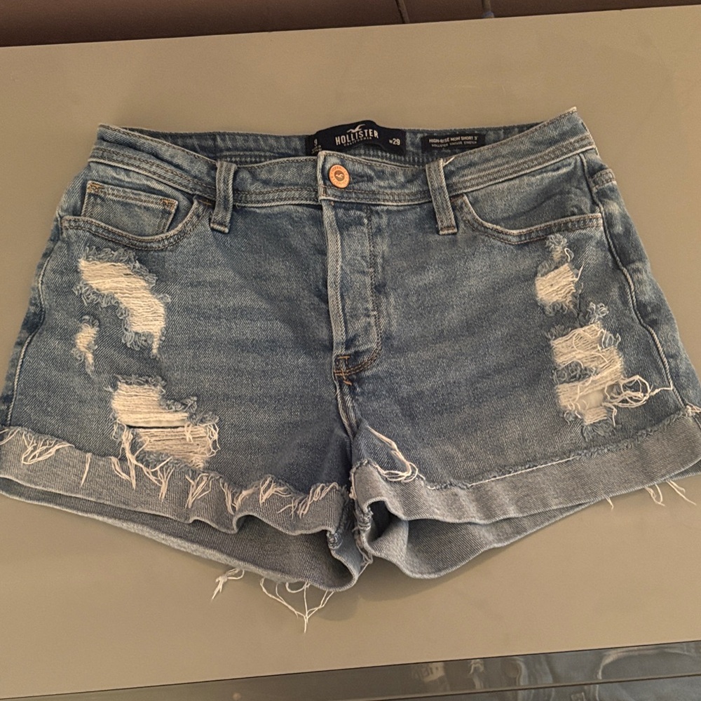 Hollister Women's Light Blue Distressed Jean Shorts